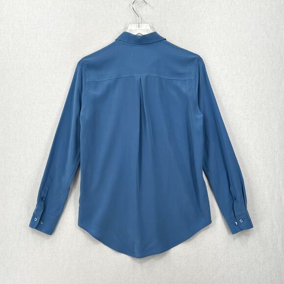 EQUIPMENT Essential Silk Shirt Women XS Blue Long Sleeve Collar Lightweight Corp - Picture 2 of 15